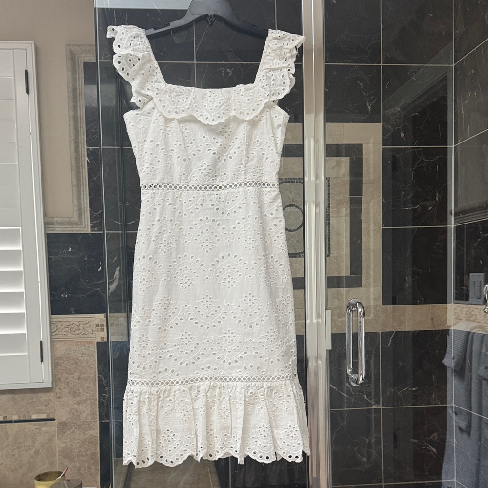 Sam Edelman White Eyelet Ruffle-Trim Midi Dress